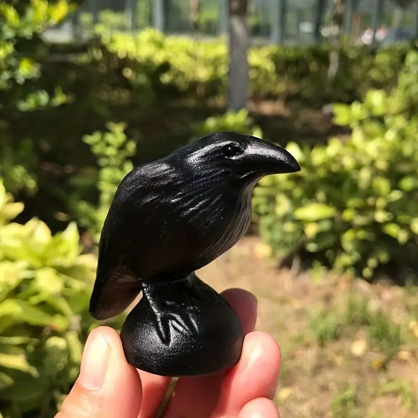Natural Obsidian Raven Crow Hand Carved Halloween Decoration Gift