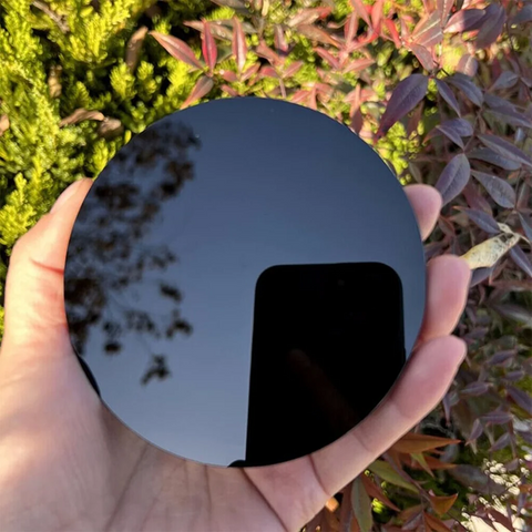 Black Obsidian Mirror Scrying Plate Crystal Wafer Home Decor Healing Collector