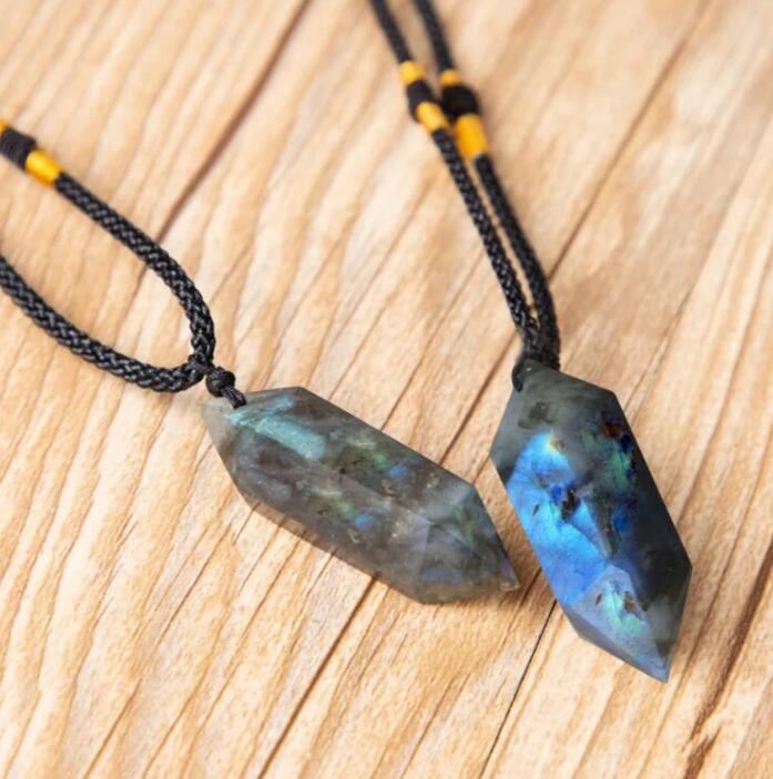 Labradorite Gemstone Hexagon Point Pendant Necklace EvelynCreations