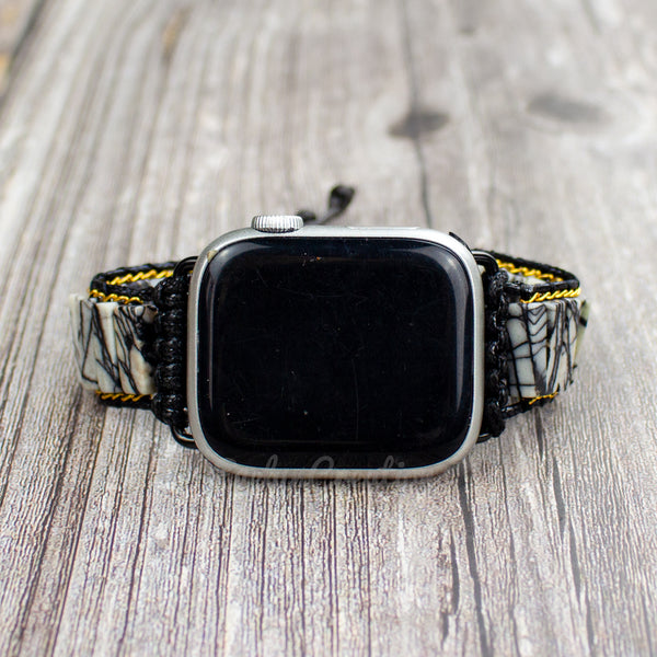 Natural Spiderweb Jasper Stone Watch Band Strap for Apple