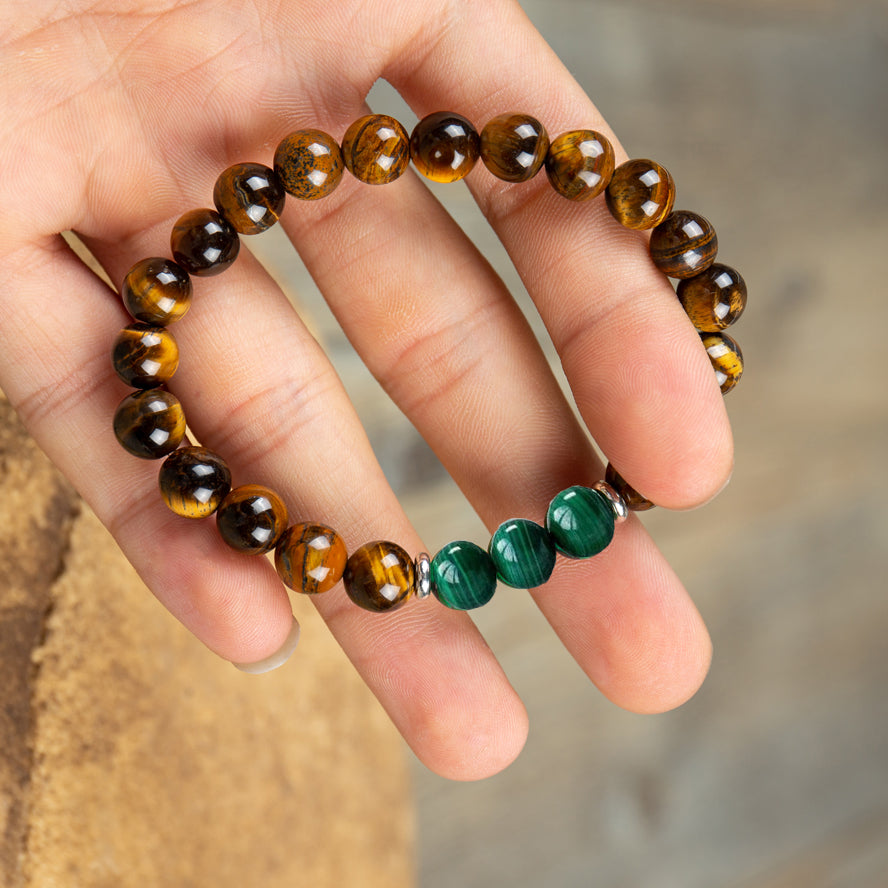 Tiger's Eye Malachite Stone Healing Meditation Balancing Bracelet