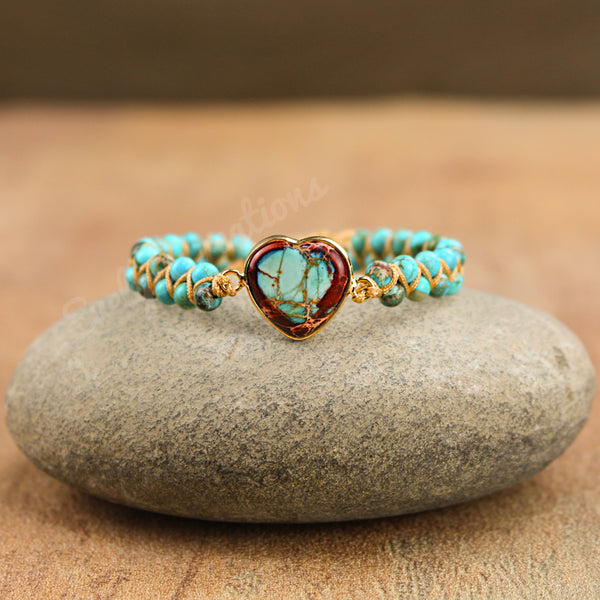 Natural Turquoise Gemstone Healing Passion Heart Shaped Bracelet