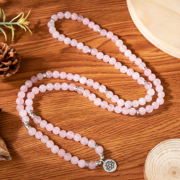 Rose Quartz 108 Mala Bead Stone Healing Inspirational Balancing Calm Bracelet