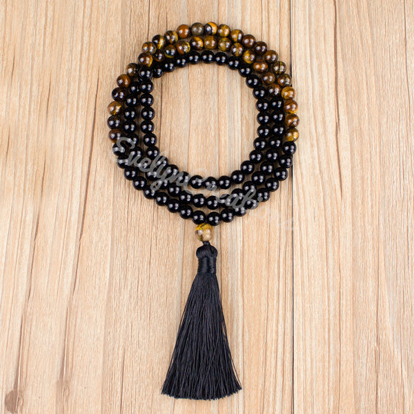 108 Beads Mala Tassel Necklace TIger's Eye Obsidian Bracelet
