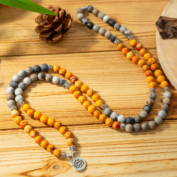 108 Matte Mala Prayer Beads Jasper & Imperial Orange Stone Healing Necklace Stone