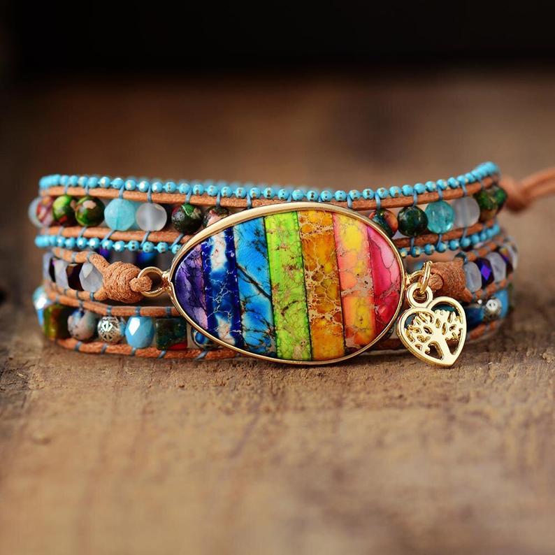 Natural Rainbow Jasper Stone Healing Bracelet EvelynCreations