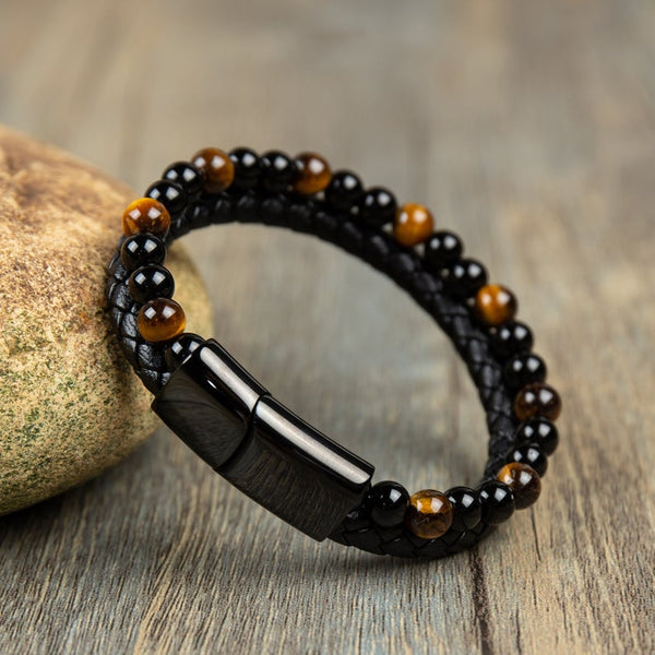 Men's Black Obsidian Stone Tiger's Eye Healing Bracelet