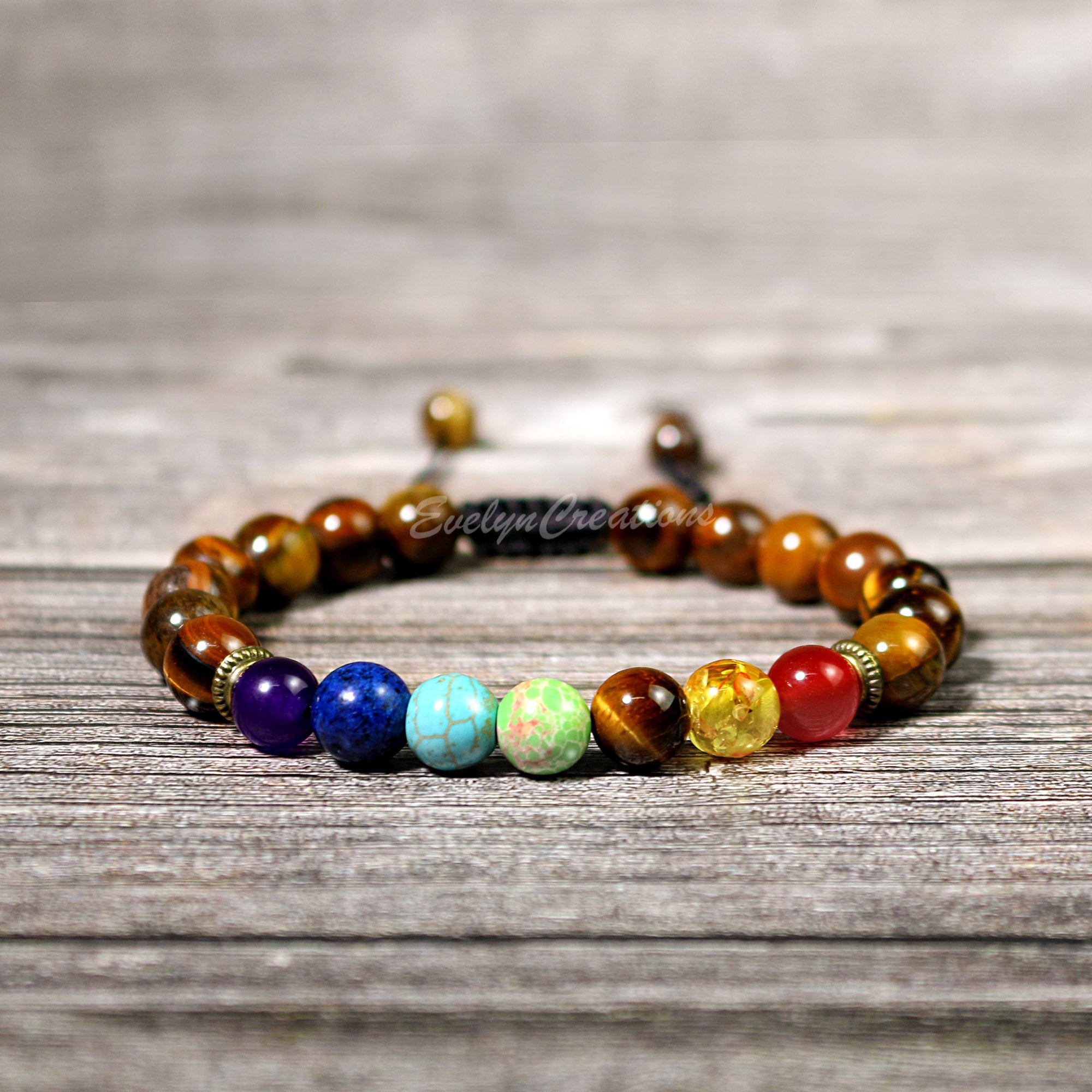 Men's 7 Chakra Tiger 's Eye Stone Bracelet