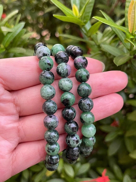 Ruby Zoisite Beads Bracelet Natural Crystal Stretch Bracelet Christmas Gift