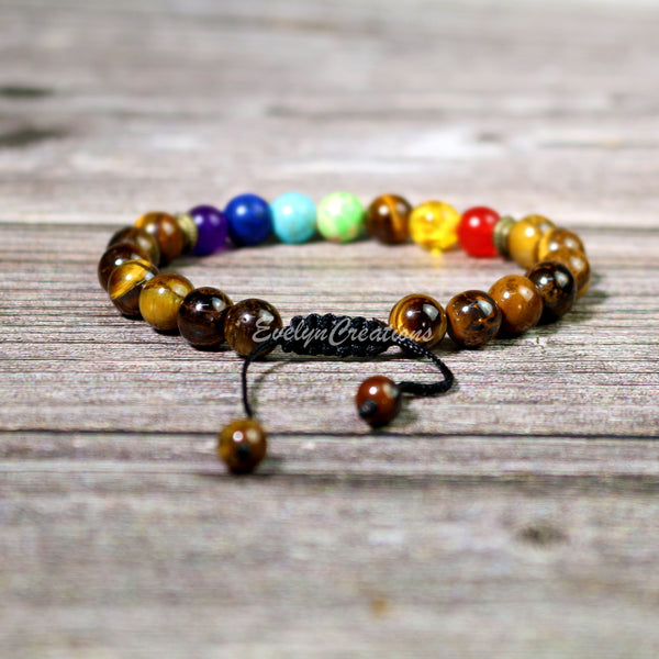Men's 7 Chakra Tiger 's Eye Stone Bracelet