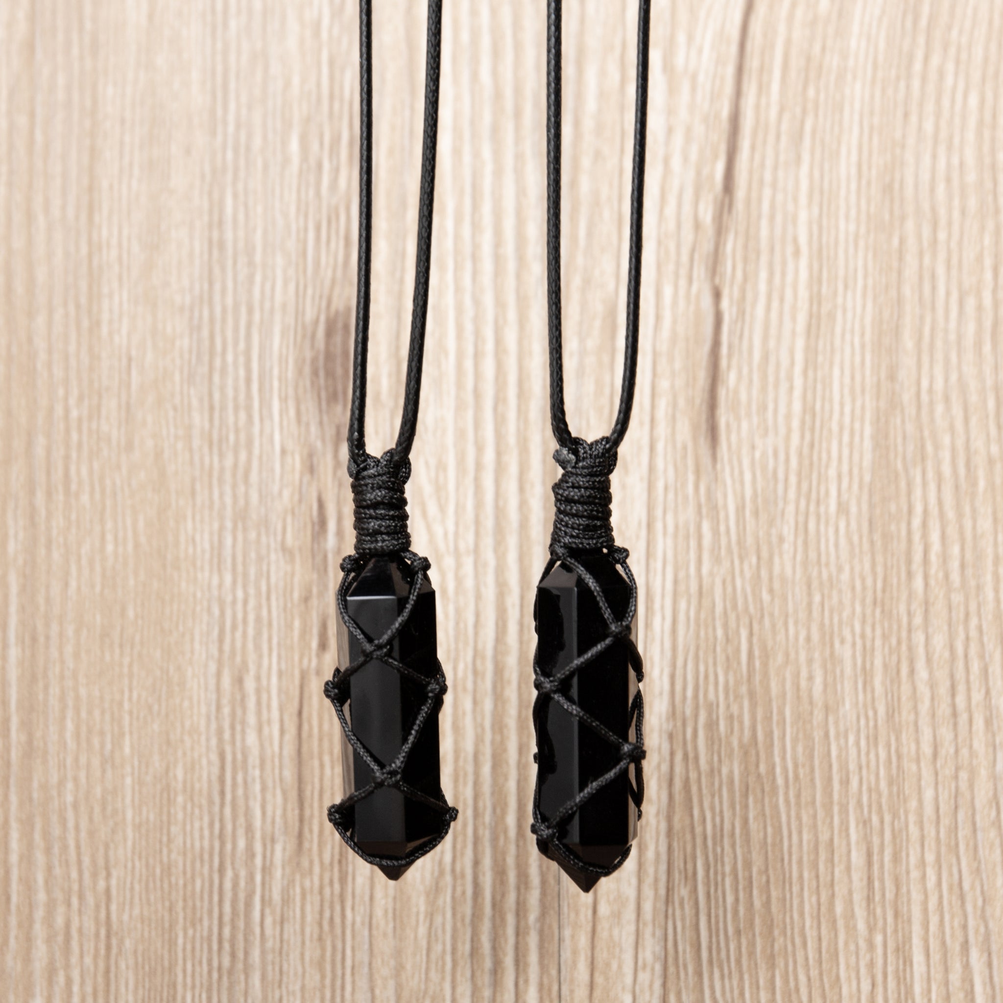 Natural Obsidian Crystal Hexagon Point Wrapped Pendant Necklace EvelynCreations