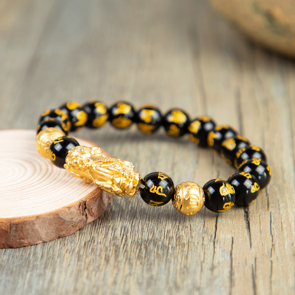 Feng Shui Pixiu Good Luck Black Obsidian Wealth Bracelet