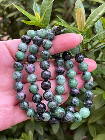 Ruby Zoisite Beads Bracelet Natural Crystal Stretch Bracelet Christmas Gift