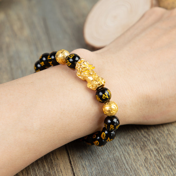 Feng Shui Pixiu Good Luck Black Obsidian Wealth Bracelet