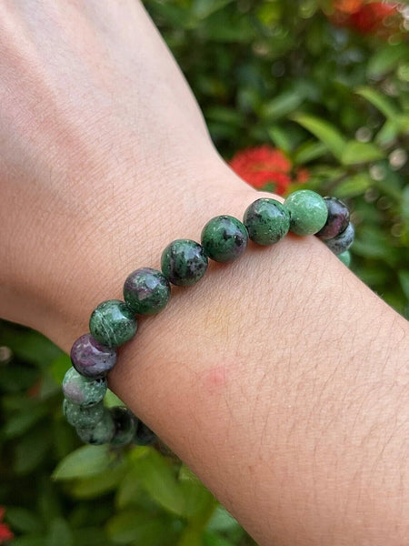 Ruby Zoisite Beads Bracelet Natural Crystal Stretch Bracelet Christmas Gift