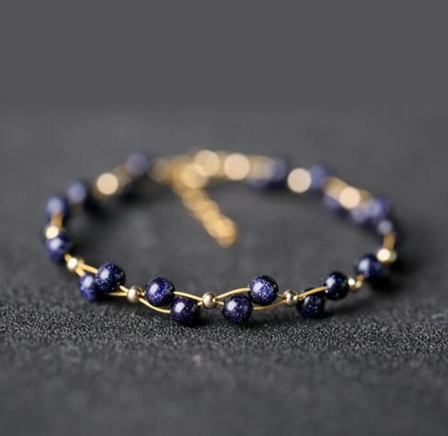Blue Goldstone Minimalist Dainty Bracelet
