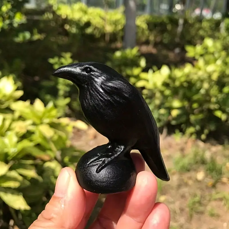 Natural Obsidian Raven Crow Hand Carved Halloween Decoration Gift
