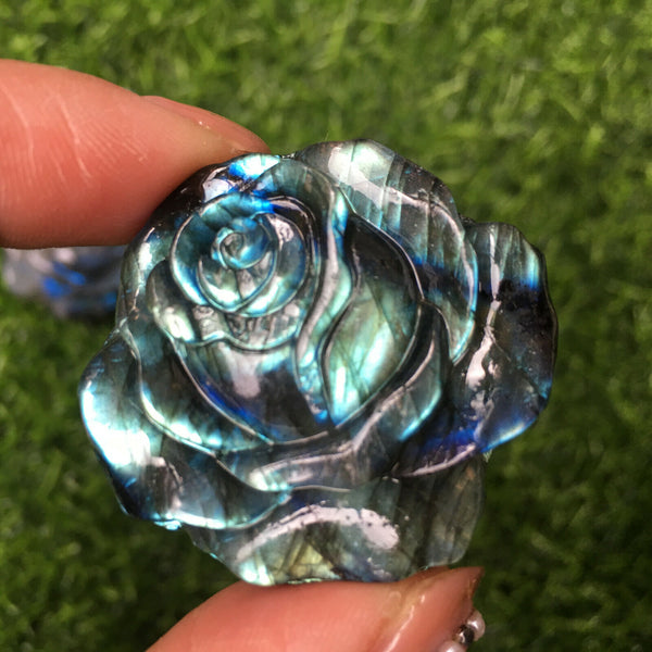 Labradorite Stone Blossom Floral Carved Shining Healing Reiki Decoration Gifts