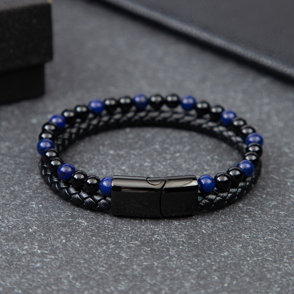 Men's Lapis Lazuli Calming Healing Black Obsidian Stone Bracelet