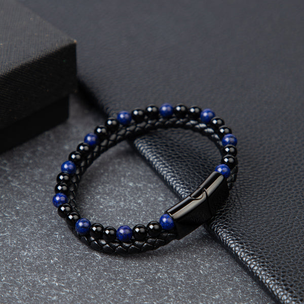 Men's Lapis Lazuli Calming Healing Black Obsidian Stone Bracelet