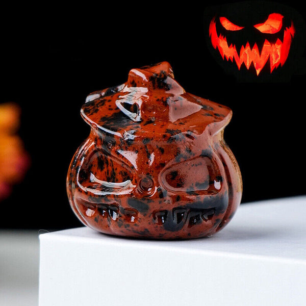 Halloween Ghost Pumpkin Hand Carved Natural Crystal Sculpture Home Decoration