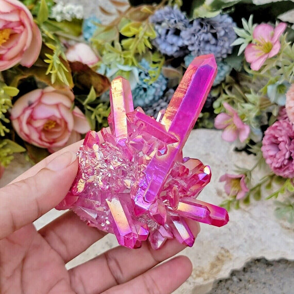 Pink Aura Quartz Cluster Gorgeous Titanium Ore Coated Angel Aura Quartz