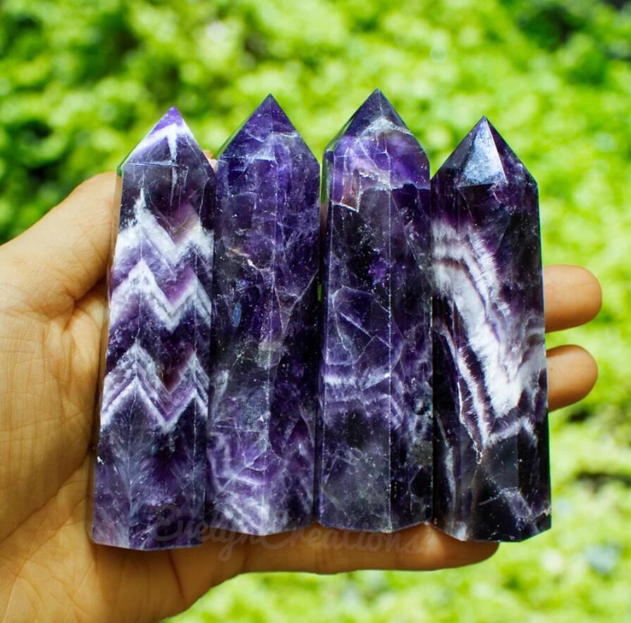 Natural Chevron Amethyst Crystal Wand Point Healing Obelisk