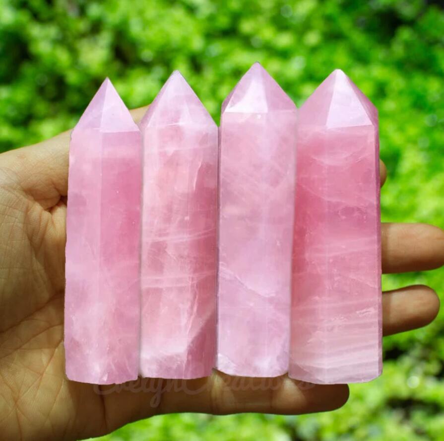 Natural Spiritual Meditation Energy Reiki Healing Rose Quartz Points Wand