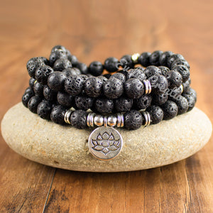 108 Mala Prayer Beads Natural Lava Stone Healing Grounding Necklace