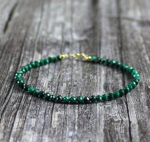 Natural Faceted Malachite Stone Dainty Bracelet