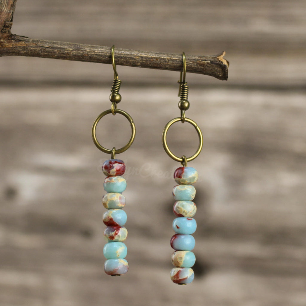 African Opal Jasper Stone Healing Drop Earrings EvelynCreations