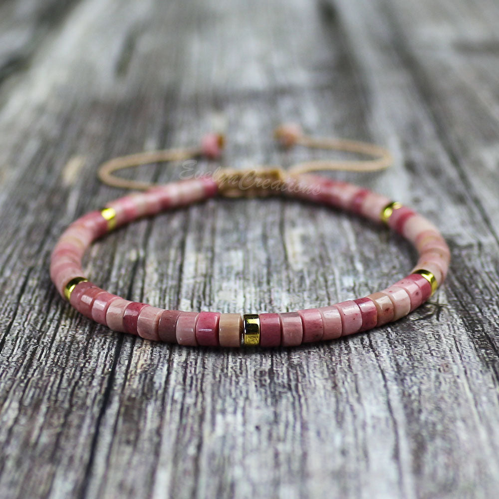 Natural Rhodonite Gemstone Dainty Bracelet