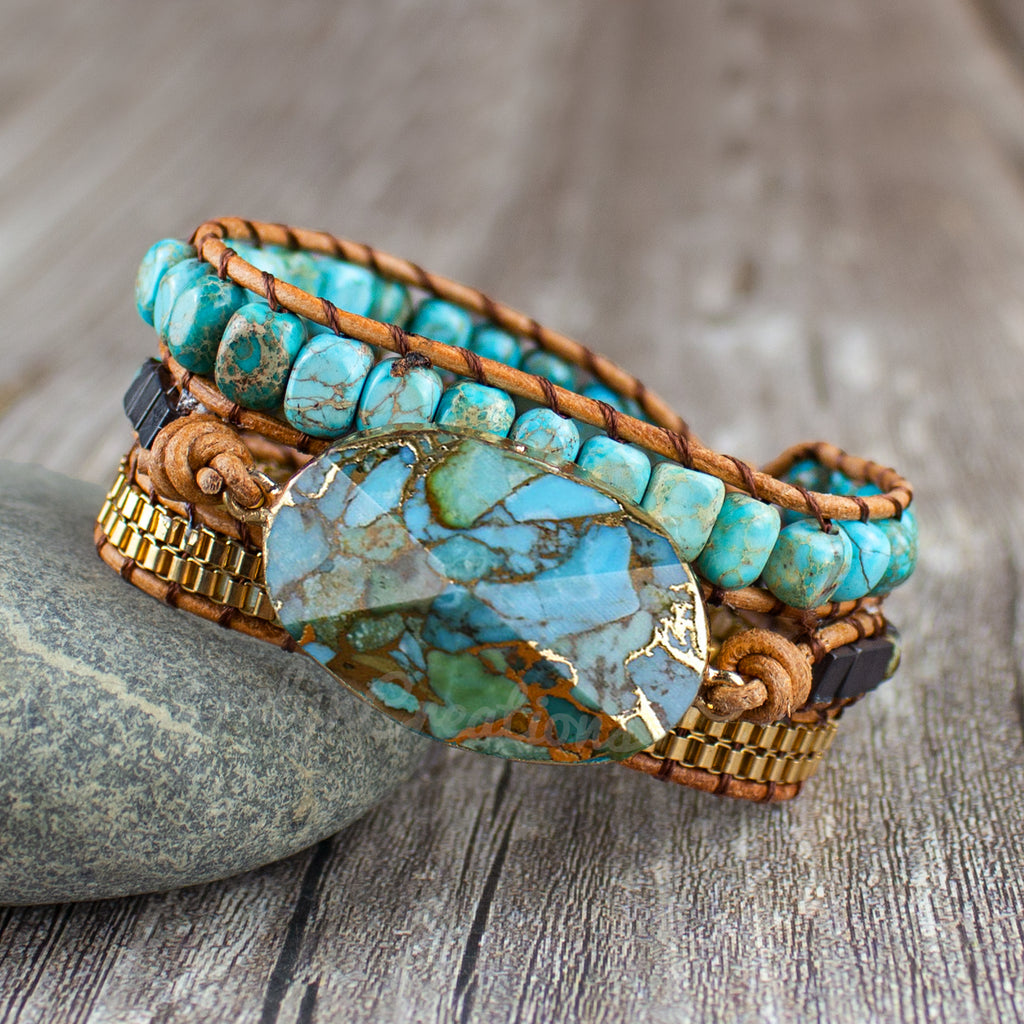 Turquoise Bracelet with Silver Caping - Rudra Centre