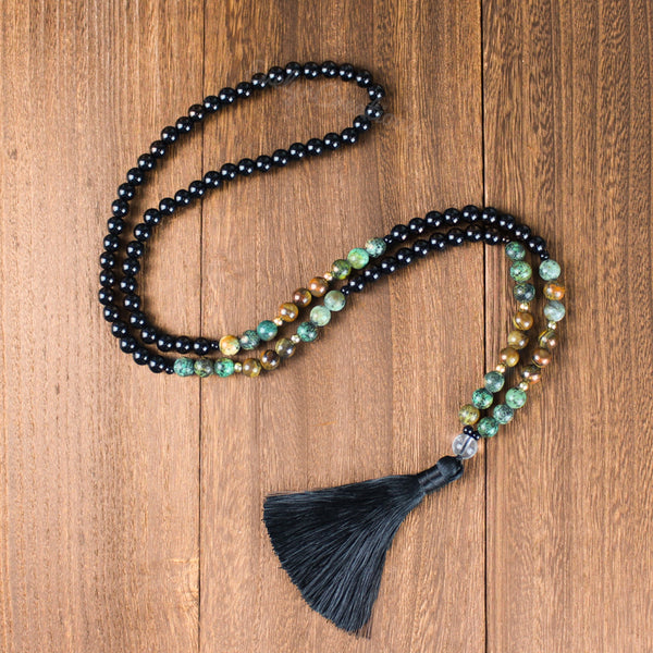 108 Beads Mala Prayer Necklace African Turquoise Tassel Necklace