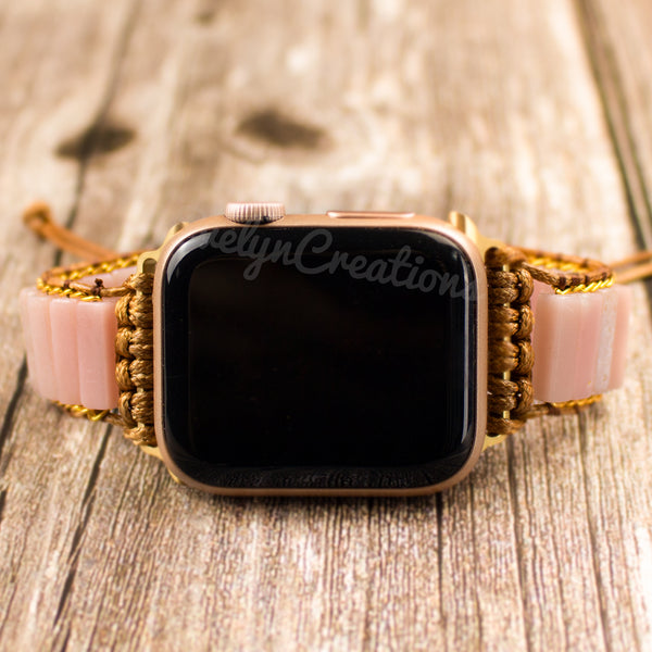 Natural Rose Quartz Stone Watch Strap for Apple