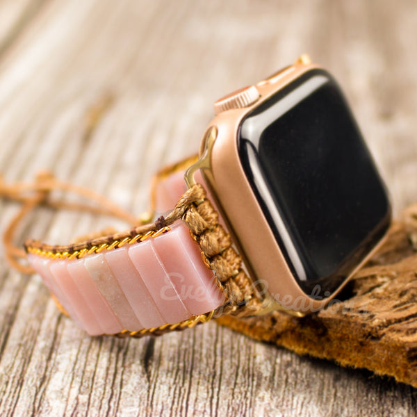 Natural Rose Quartz Stone Watch Strap for Apple