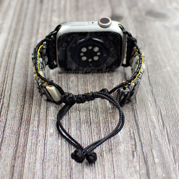 Natural Spiderweb Jasper Stone Watch Band Strap for Apple