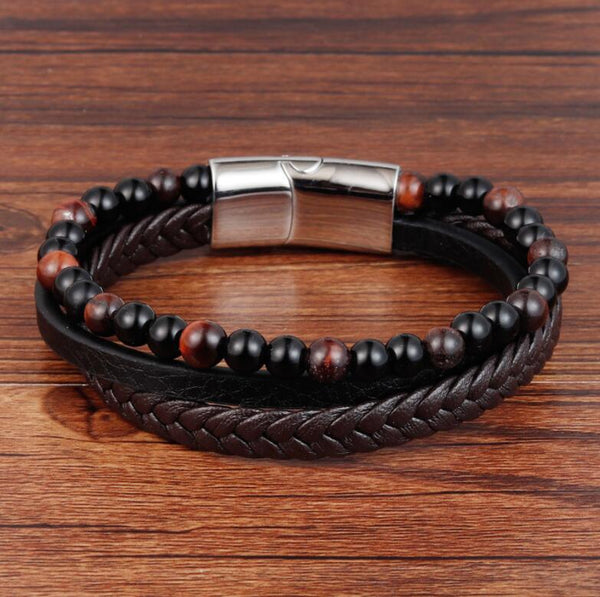 Mens Tiger's Eye Black Onyx Stone Healing Bracelet