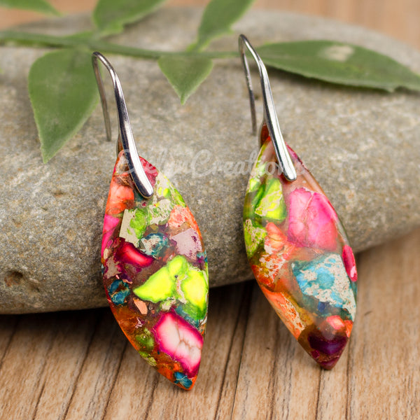 Galaxy Sea Sediment Stone Leaf Earrings