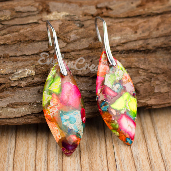 Galaxy Sea Sediment Stone Leaf Earrings