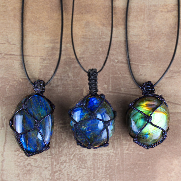 Natural Labradorite Gemstone Wrapped Pendant Necklace Healing Gift