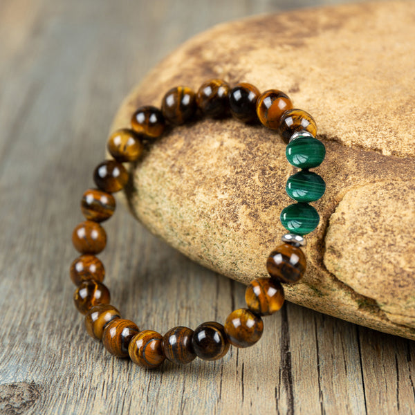 Tiger's Eye Malachite Stone Healing Meditation Balancing Bracelet