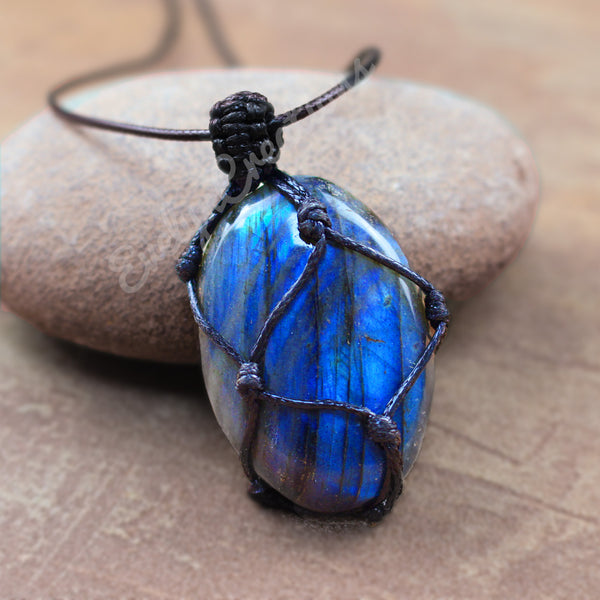 Natural Labradorite Gemstone Wrapped Pendant Necklace Healing Gift