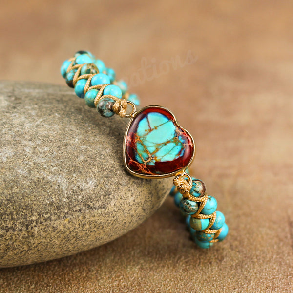 Natural Turquoise Gemstone Healing Passion Heart Shaped Bracelet