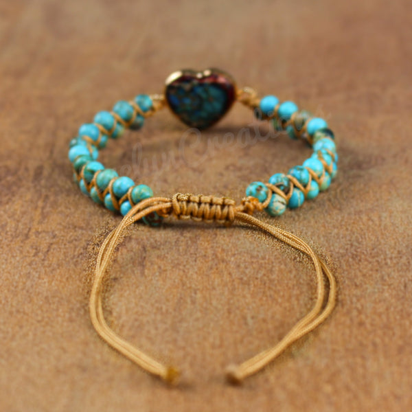 Natural Turquoise Gemstone Healing Passion Heart Shaped Bracelet