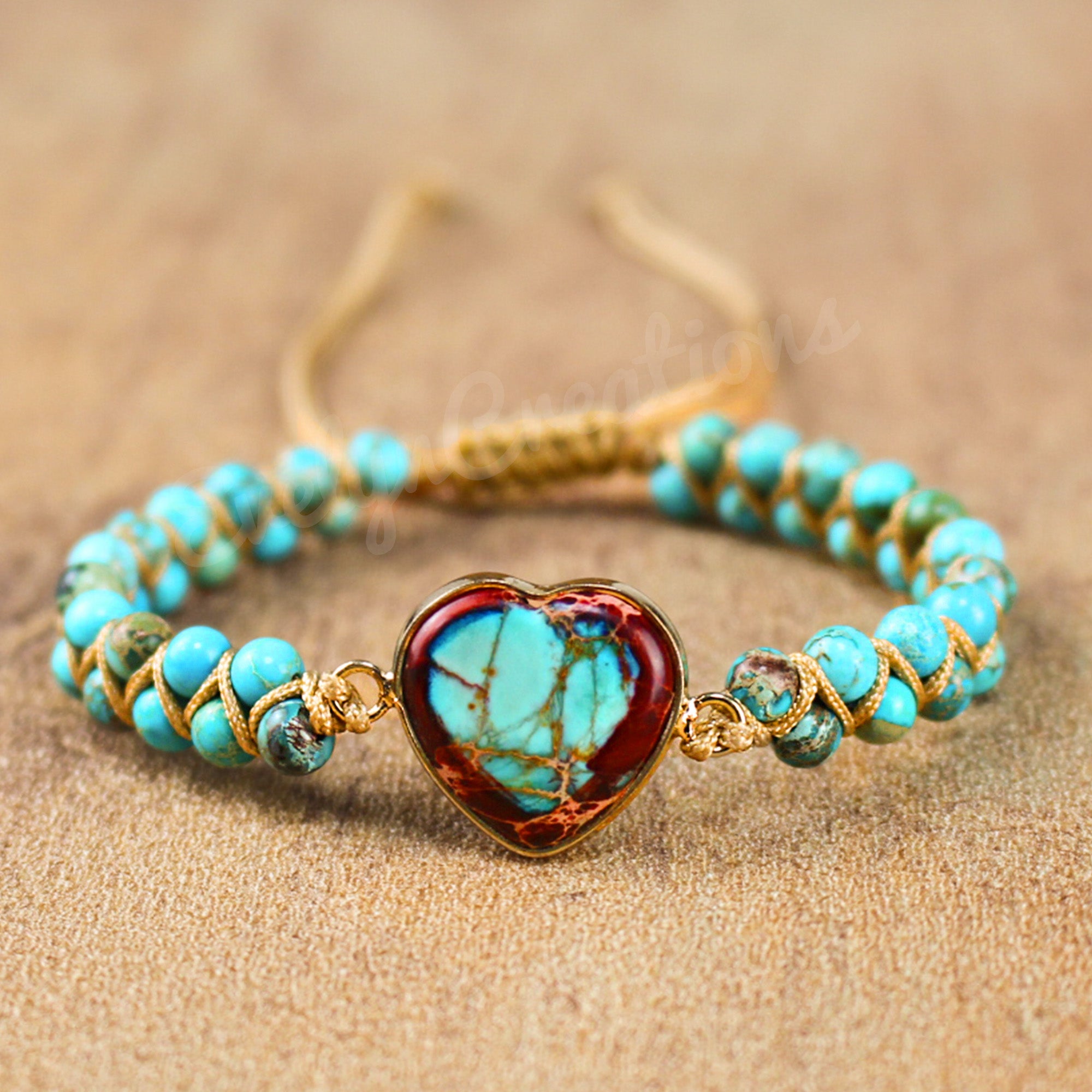 Natural Turquoise Gemstone Healing Passion Heart Shaped Bracelet
