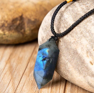 Labradorite Gemstone Hexagon Point Pendant Necklace