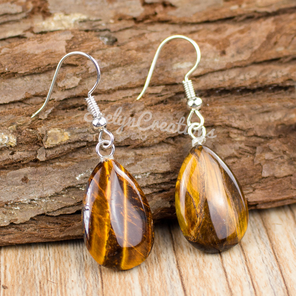 Tiger Eye Earrings, Stone Earrings, Drop Earrings, Brown Stone Earrings,  Natural Stone Jewelry, 925 Sterling Silver Earring, Christmas Gift - Etsy