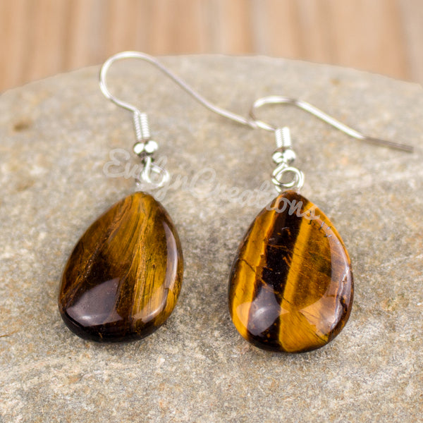 Natural Tiger Eye Stone Drop Earrings
