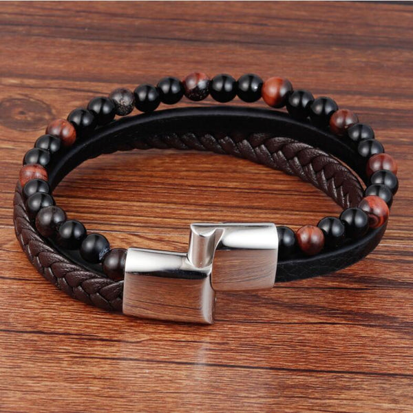 Mens Tiger's Eye Black Onyx Stone Healing Bracelet